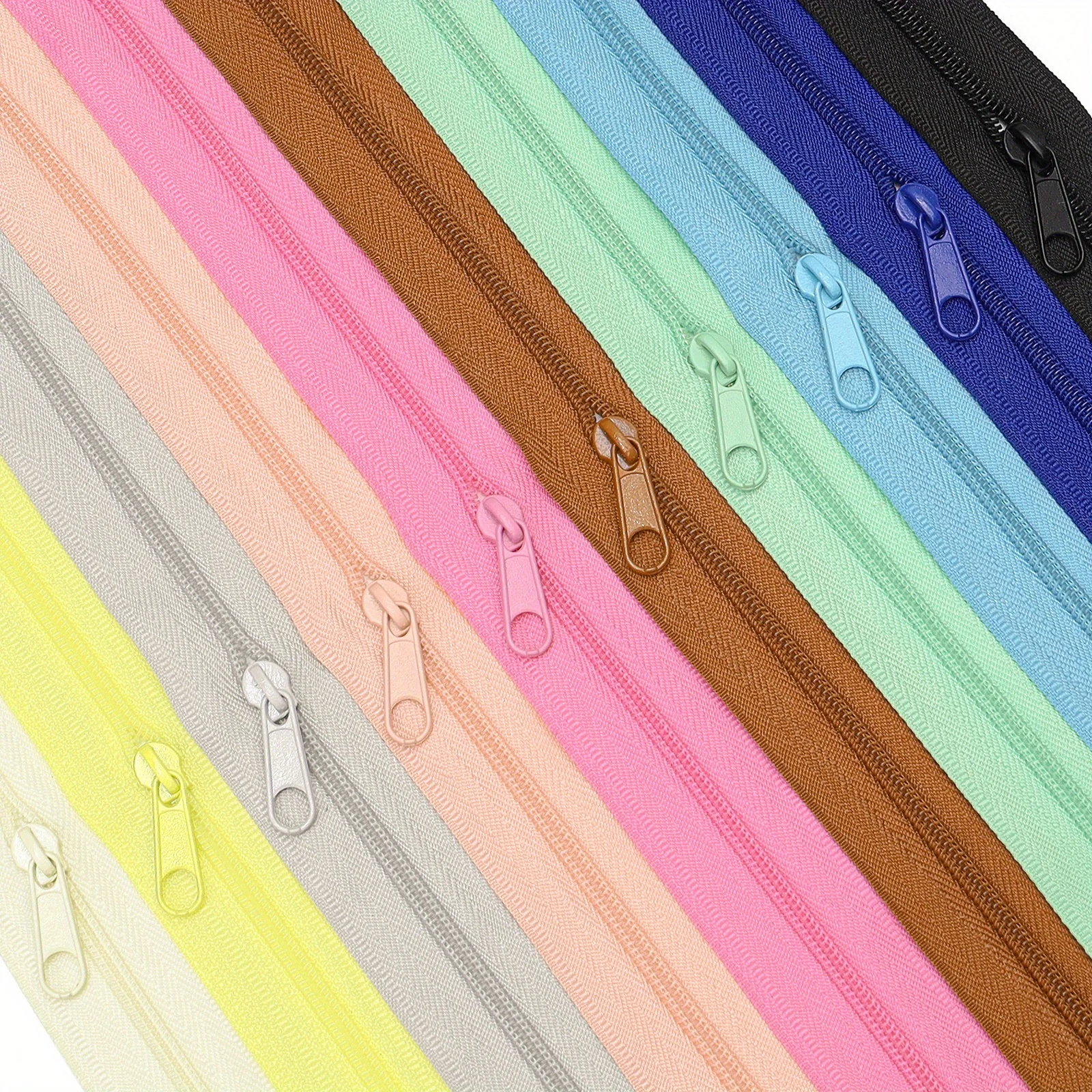 Ein Satz = 4,5 Meter Reißverschluss + 10 Reißverschlussköpfe, Nr. 3-Nylon-Reißverschluss, Schieber gleicher Farbe wie Reißverschluss, Reißverschluss für Kleidung