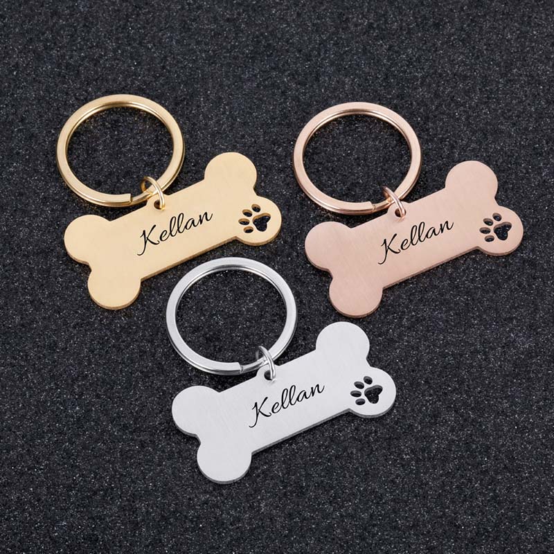 Personalized Pet ID Tag Keychain Engraved Pet ID Name for Cat Puppy Dog Collar Tag Bone Shape Pendant Keyring Pet Accessories