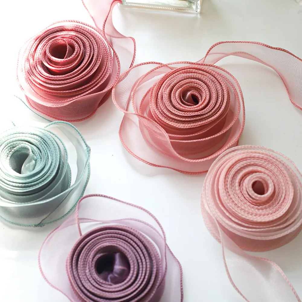 Rollo de cinta de raso de 40mm y 10 yardas, ramo de flores, envoltura de encaje, cinta de tul, decoración de bodas, cinta de Organza con patrón de flores