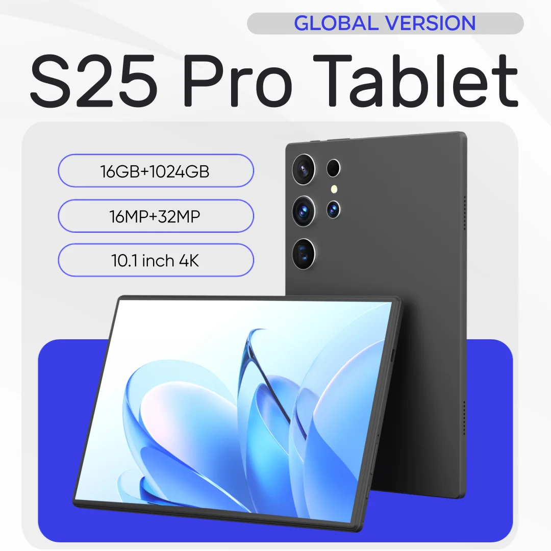 S25 Pro 10.1 Polegada Tablet 4K Tela Cheia 16GB + 1TB Snapdragon 8 Gen2 Android 14 16MP + 32MP Tablet de Alto Desempenho