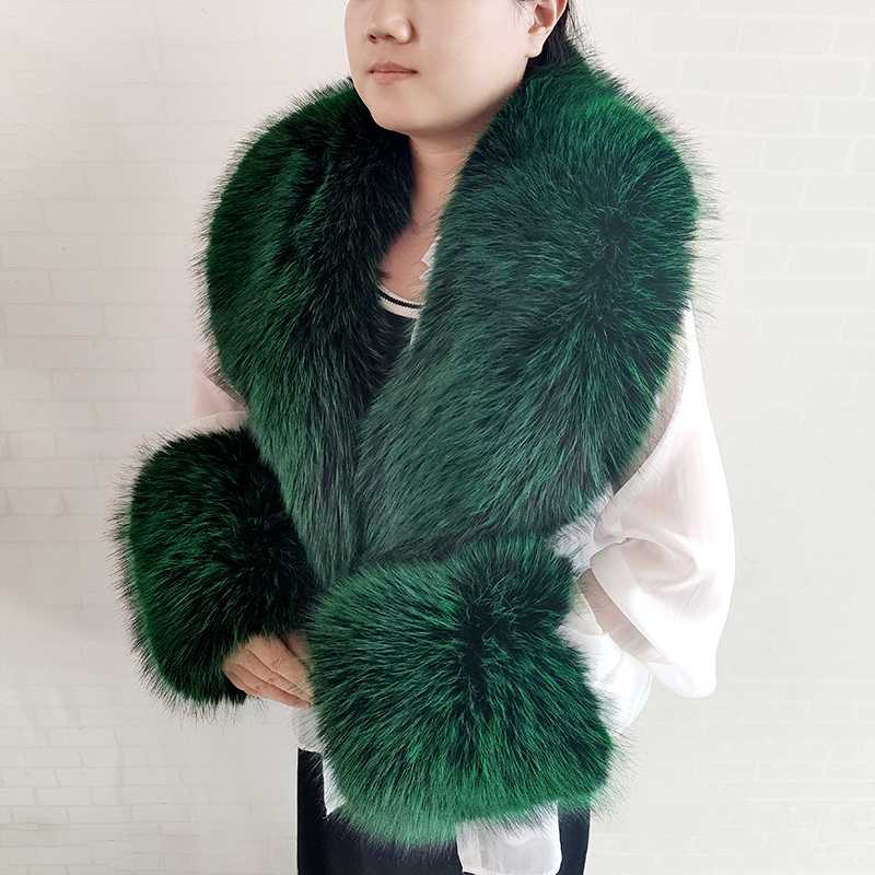 Bufanda grande de piel de zorro sintética para mujer, chaquetas cálidas y esponjosas, conjunto de puños y cuello de piel Artificial a la moda, bufandas esponjosas para mujer
