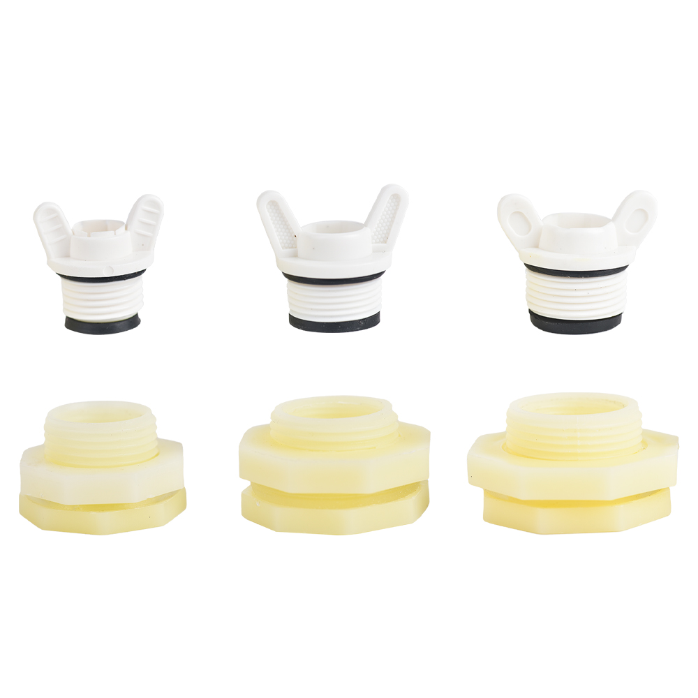 Adaptador de conector de tanque de agua de mamparo de PVC de 1/2 3/4 pulgadas con montaje de tapones, drenaje para acuarios de barriles de lluvia