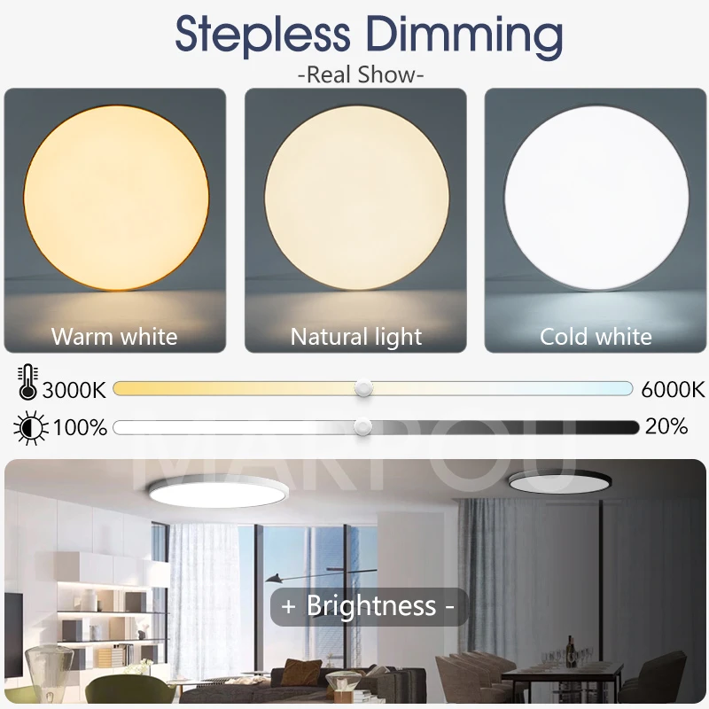 MARPOU Lampada da soffitto intelligente di grandi dimensioni lampada a led per camera da letto Plafoniere da 80 W con telecomando Luci a led dimmerabili per camera