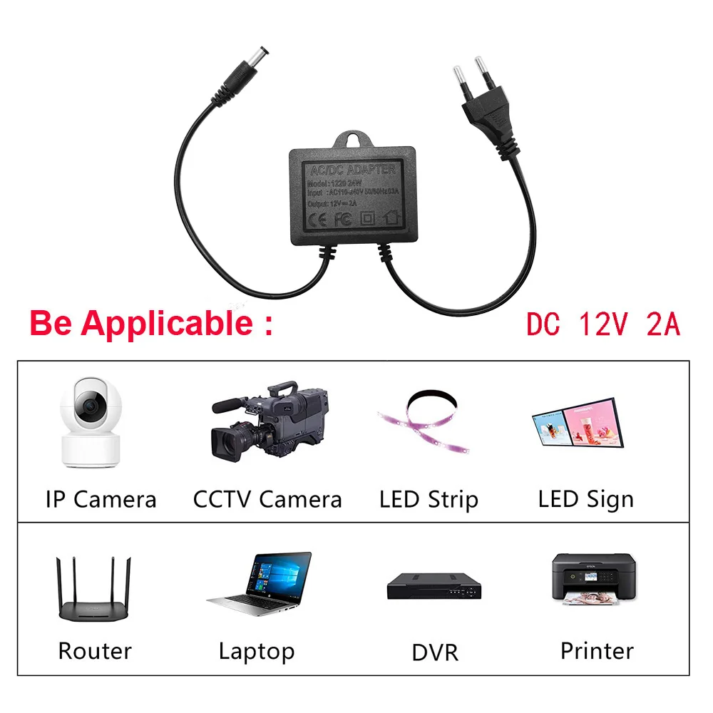 Netzteil DC12V 2A EU Stecker Im Freien Wasserdicht Für CCTV Sicherheit Überwachung Kamera Ladegerät NVR DVR Router Eingang AC110V-240V
