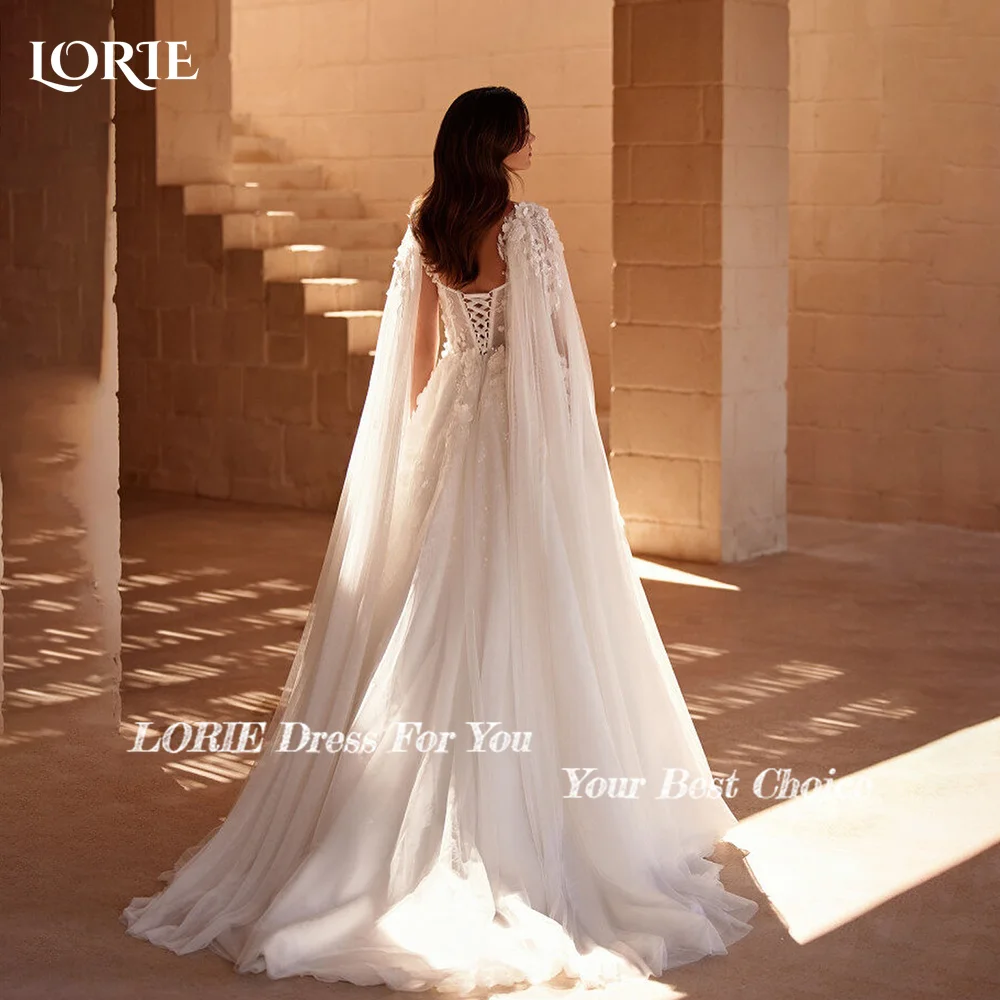 LORIE Elegant ชุดแต่งงานลูกไม้ Appliques Strapless A-Line Shawl หรูหราเสื้อคลุม Sweetheart ชุดเจ้าสาวที่กําหนดเองชุดเจ้าสาว