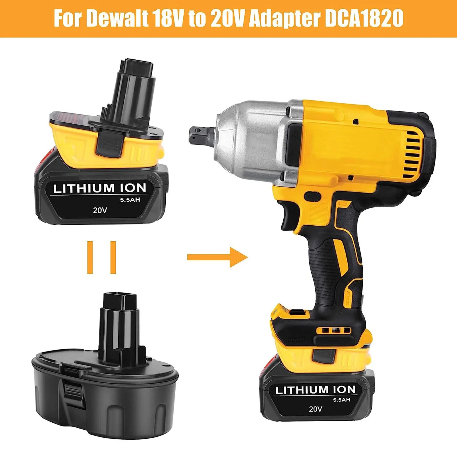DCA1820 20V Batterieadapter für Dewalt 18V Tools Konvertieren für Dewalt 20V Lithiumbatterie DC9096 DE9098 DE9096
