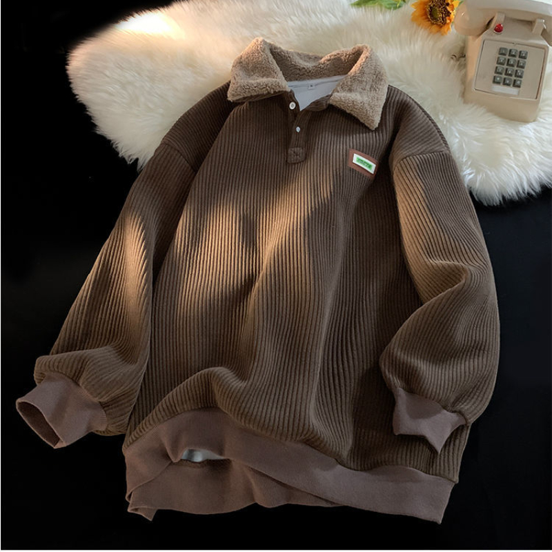 Sudaderas con capucha Vintage Harajuku para mujer, sudaderas con botones de pana gruesa de terciopelo de gran tamaño, Jersey, Polo cálido con contraste