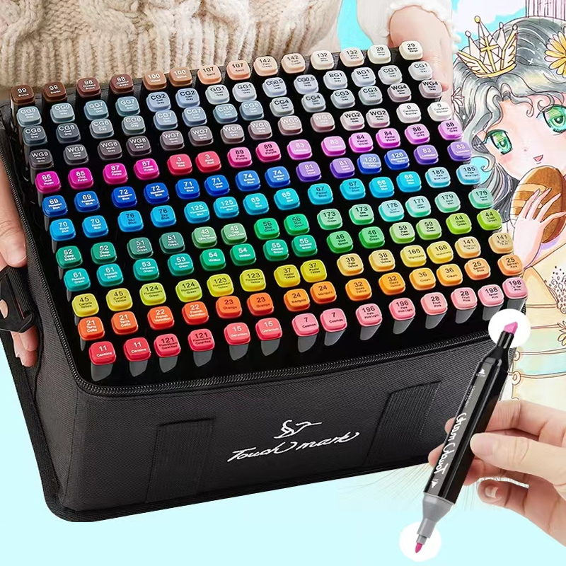 Conjunto de canetas marcadoras de arte oleosa, 24-60 cores, para desenho, cabeça dupla, marcadores baseados, grafite, mangá, material escolar de arte
