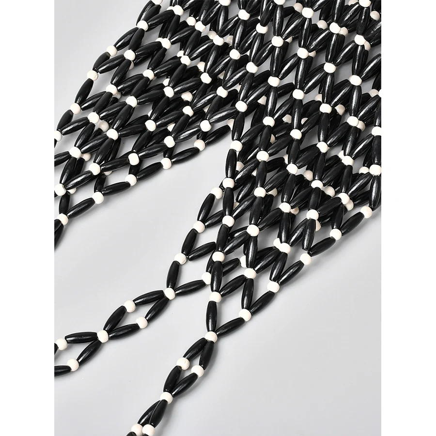 Bolso de mano tejido para mujer, diseño de verano, bolso de mano con cuentas de madera huecas, bolso de hombro tipo Bombonera, bolso de playa de lona con red reticulada para mujer