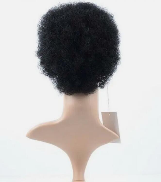 Peluca rizada Afro de corte corto, cabello humano, Color Natural, sin encaje