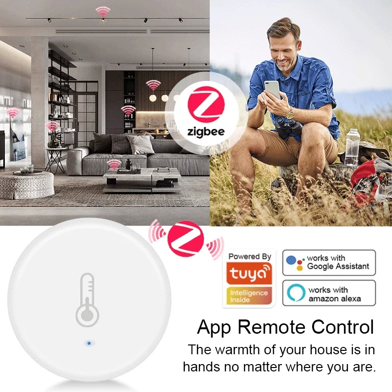 Tuya ZigBee เซ็นเซอร์ความชื้นและอุณหภูมิอัจฉริยะ, แอปตรวจสอบชีวิตอัจฉริยะควบคุมการทำงานร่วมกับ Alexa Google Home Zigbee2mqtt