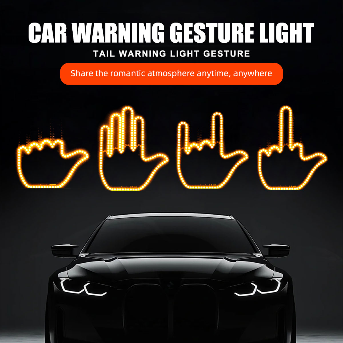 Funny Car Finger Light with Remote, Road Rage Signs Middle Finger Gesture Light,Auto Amber Warning Brake Light Car Accessories