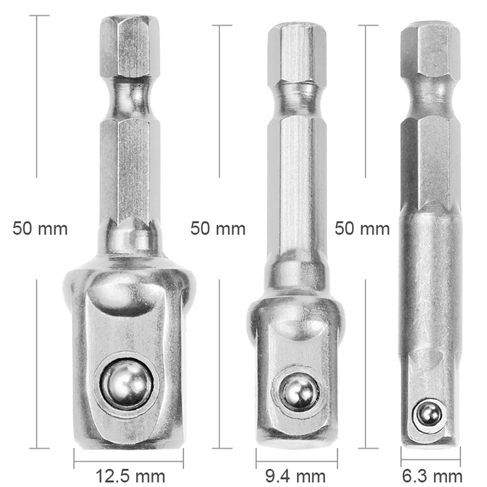 Chrome Vanadium Steel Socket Adapter Hex Shank to 1/4" 3/8" 1/2" Extension Drill Bits Bar Hex Bit Set Power Tools tightly Tools