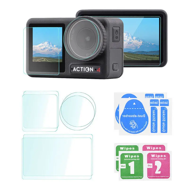 Película de vidrio templado 9H para DJI Osmo Action 4, lente + pantalla + Protector frontal LCD HD, Protector de película protectora de vidrio antiarañazos