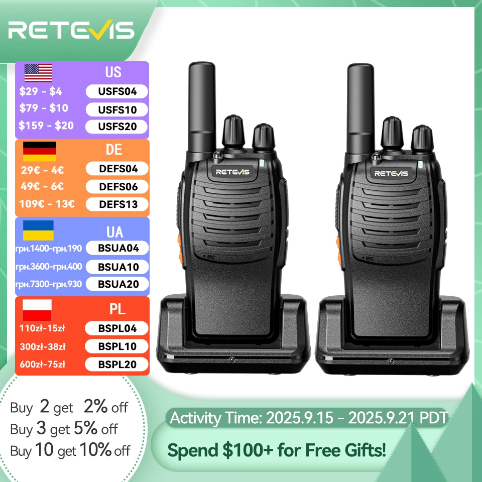 Retevis H777 2 Stück Walkie-Talkie, klare Klangqualität, tragbare Walkie-Talkies, große Reichweite, Typ-C, Zwei-Wege-Radio für Radfahren, Camping