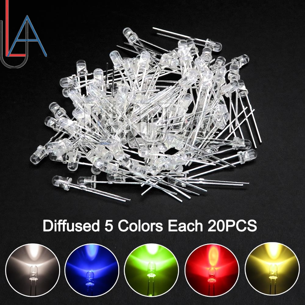 100PCS LAUBEI 5mm LED 다이오드 F5 모듬 키트 흰색 녹색 빨간색 파란색 노란색 오렌지 핑크 보라색 따뜻한 흰색 DIY 발광 다이오드