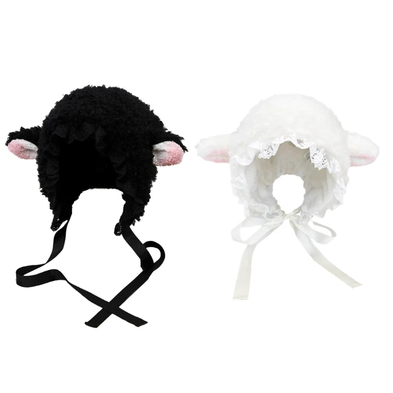 Sombreros de disfraz esponjosos, regalo de Navidad, sombrero de cubo de Cosplay de cordero suave y cálido al aire libre, Invierno