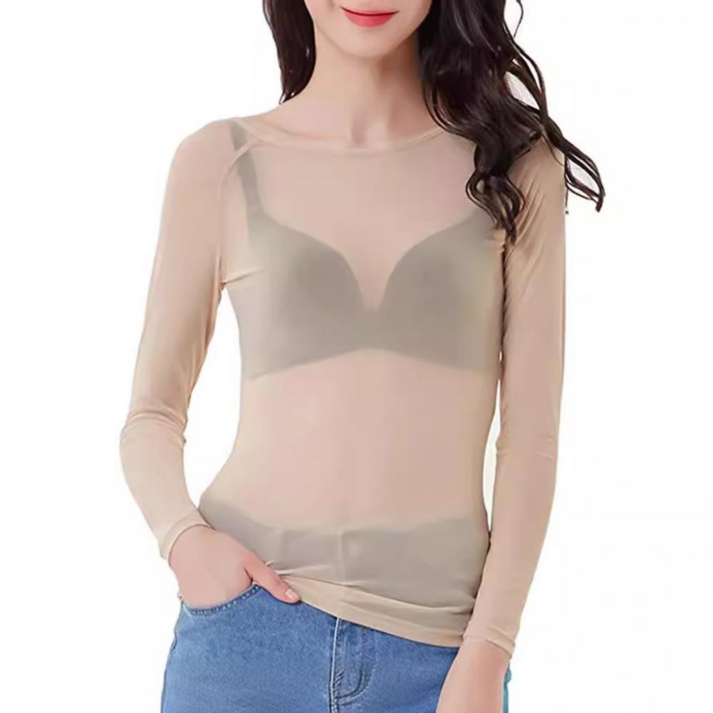 セクシーな女性 Tシャツシースルーメッシュ黒長袖ボディスーツ薄手のスリムタートルネックチュールクロップトップ Tシャツ透明クラブウェア
