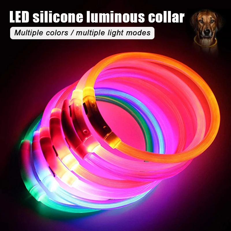 Collar Led Usb para perro, Accesorio luminoso de carga nocturna, seguridad nocturna, brillo intermitente, prevención de pérdida