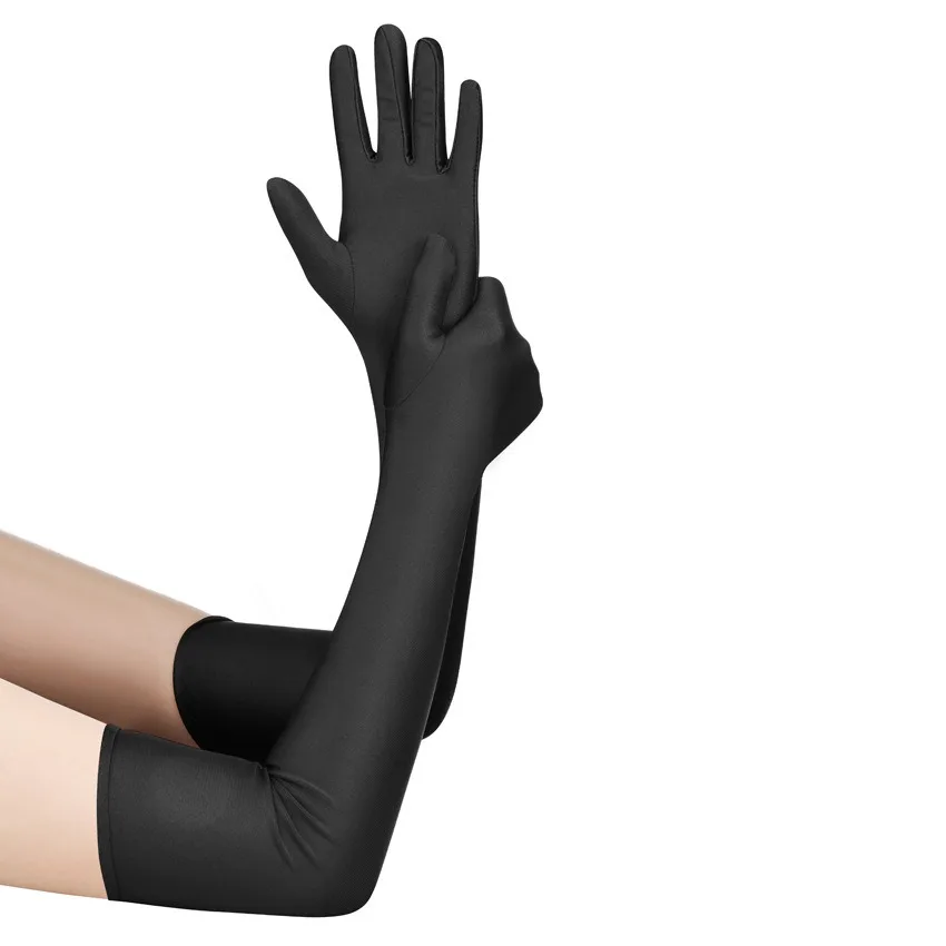 Guanti da donna con dita al gomito in spandex ad alta elasticità Accessori lunghi per spettacoli di nozze in discoteca per feste in nero bianco rosso