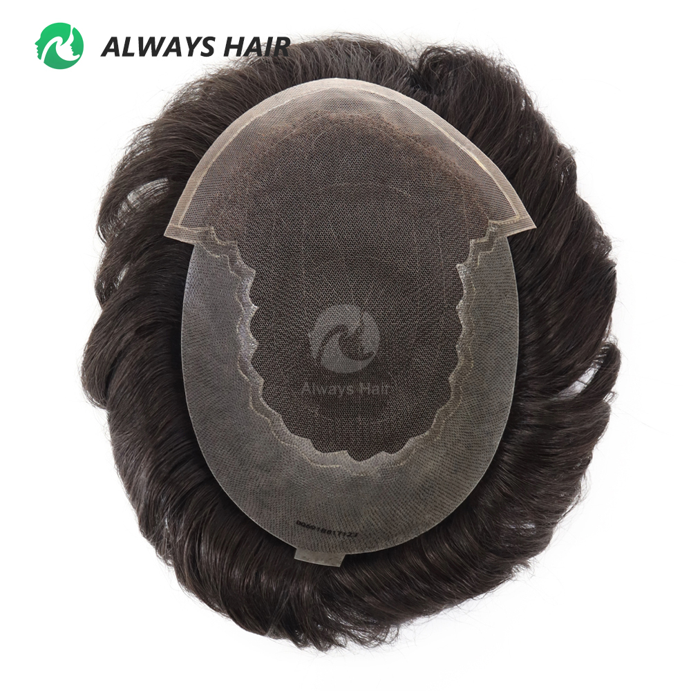 Alwayshair-DUAR Q6 130% 毛密度メンズかつらレースと PU 男性毛細血管プロテーゼヘアシステム目に見えない自然な髪のかつら男