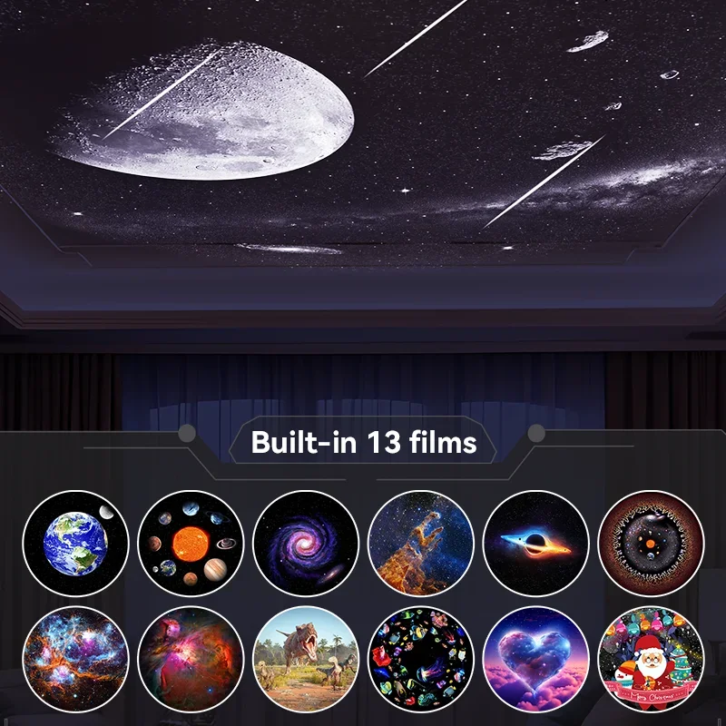 Projetor Galaxy Star com meteoro, lâmpada ultra clara de luz noturna, bola espacial rotativa, projetor de planetário, luzes para crianças, 12 em 1