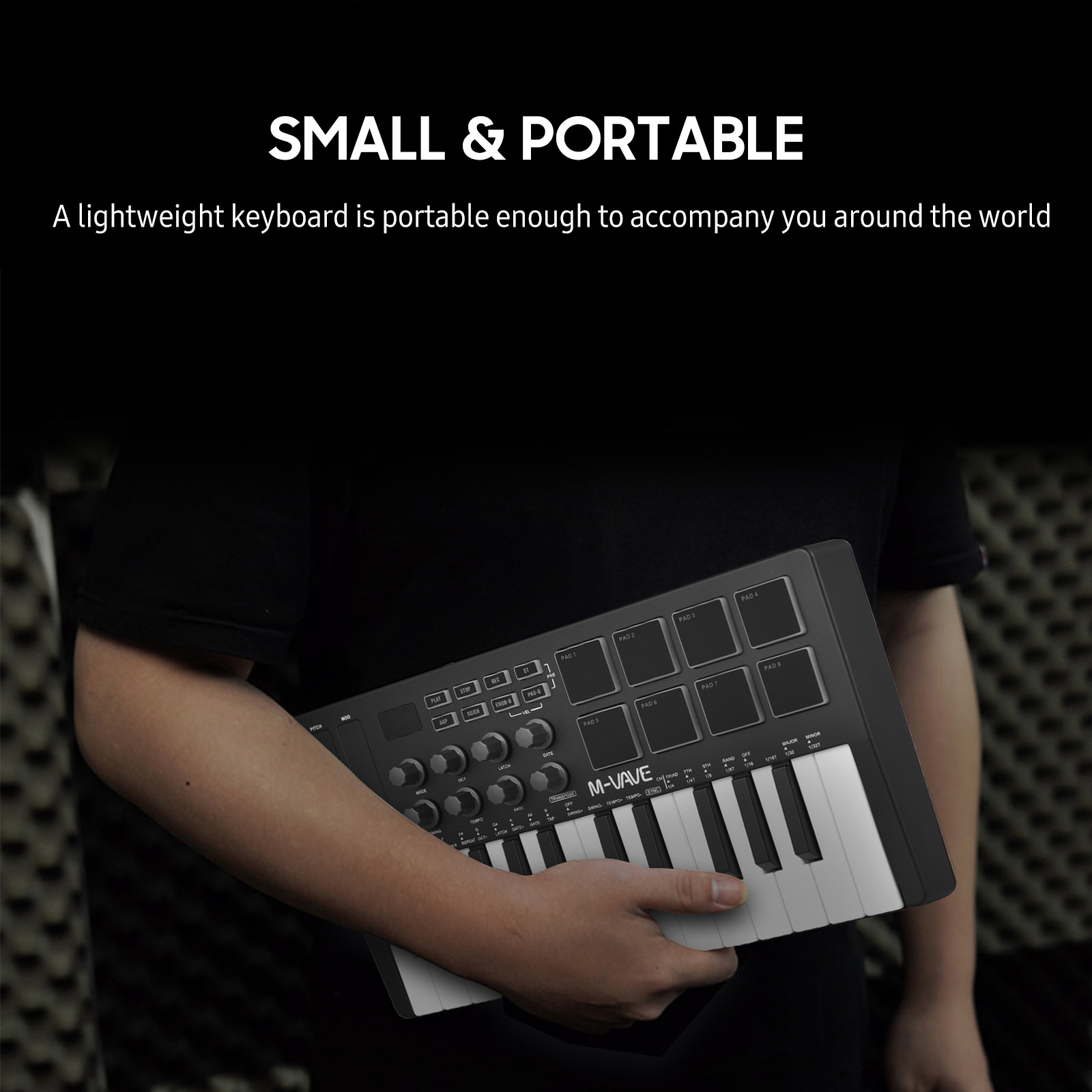 M-VAVE capacité de 25 touches I Control Keyboard Mini USB portable avec 25 sensibles à la vitesse prédire 8 tampons rétroéclairés RVB 8 boutons