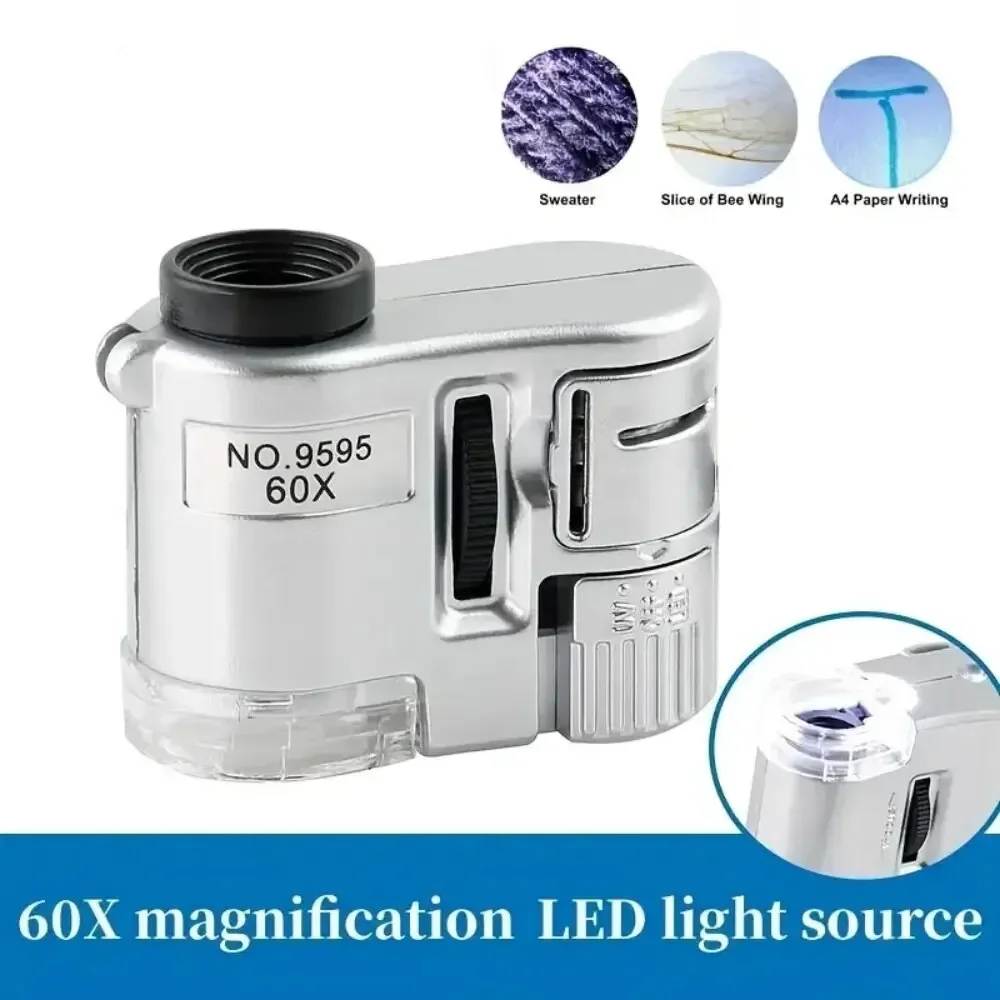 60-fache Handlupe, Mini-Taschen-UV-Lupe, tragbarer Juwelier, Mikroskop-Lupe mit LED-Licht