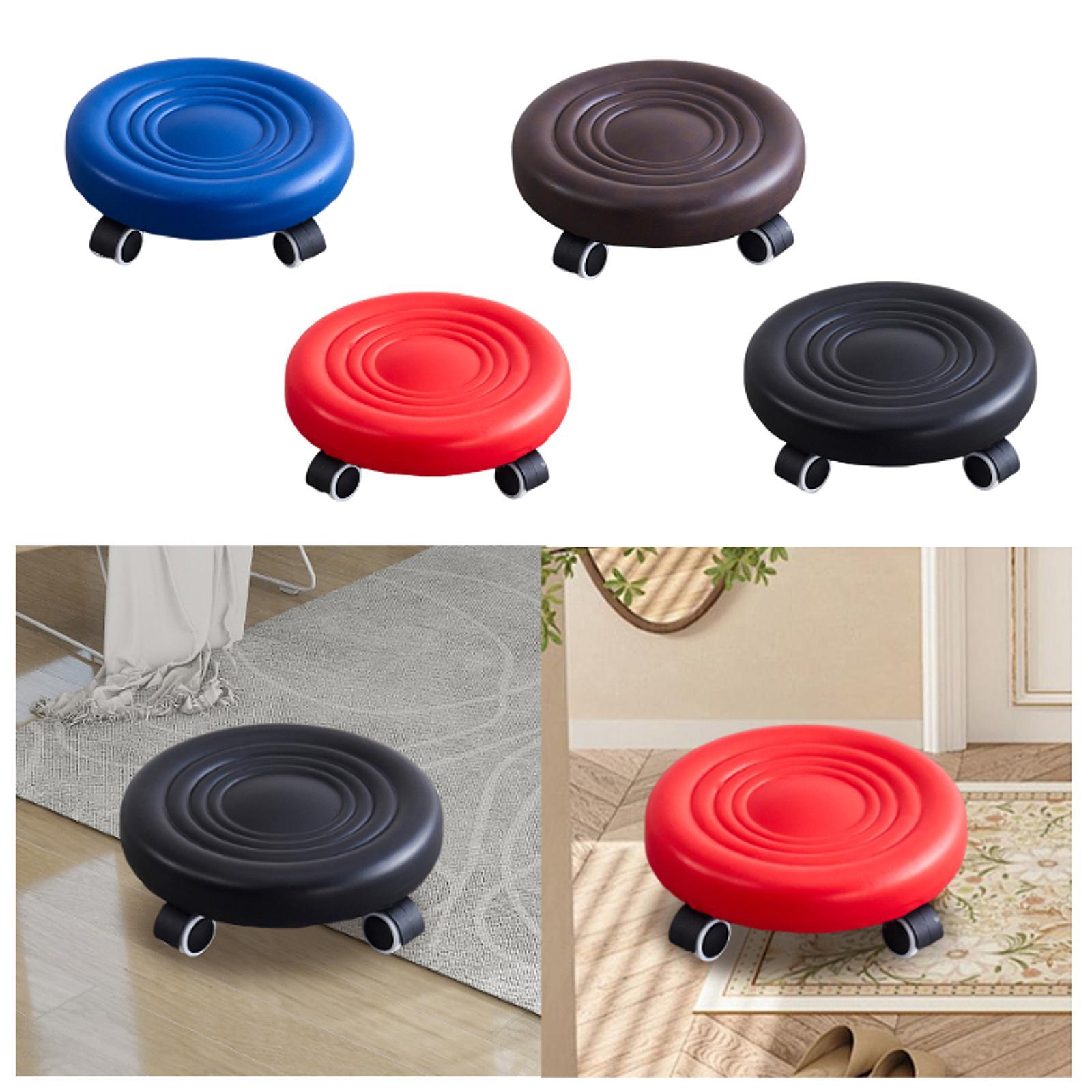 Swivel Rolling Low Stool with Swivel Caster PU Leather Low Rolling Seat for Home Office Salon Pedicure Manicure Living Room