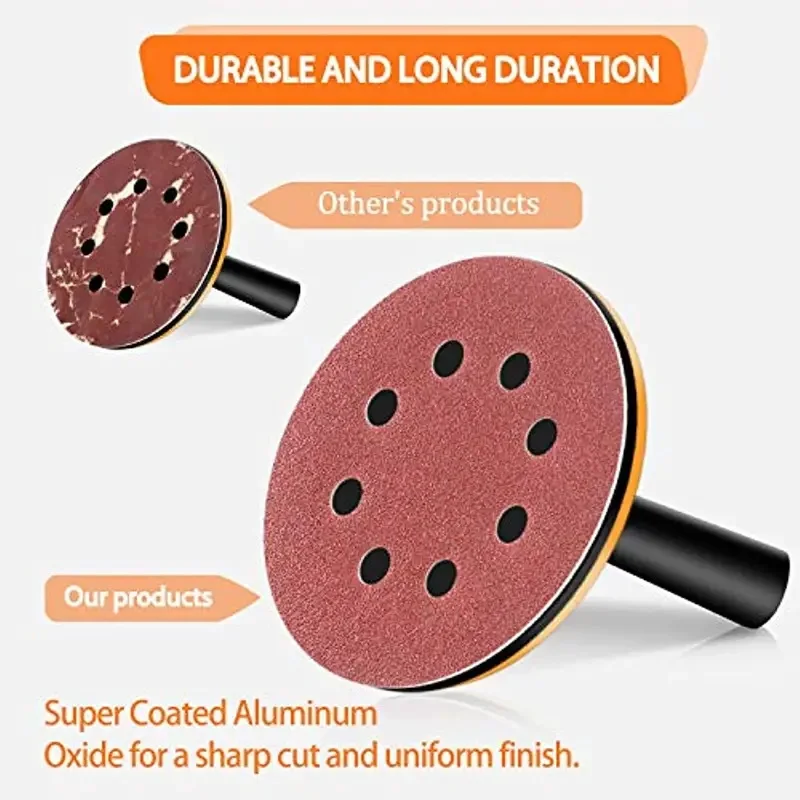 50pcs 5 Inch 8 Hole Hook And Loop Sanding Discs Sandpaper, 60 120 180 240 400 Grits Sand Paper For Random Orbital Sander