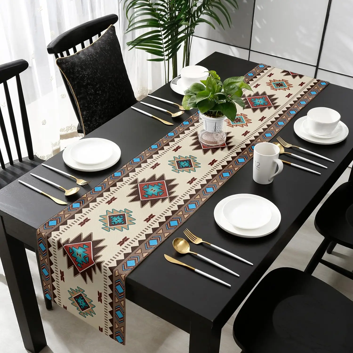 Caminos de mesa de lino de estilo indio americano bohemio, bufandas de tocador, decoración de mesa, caminos de mesa de comedor de cocina reutilizables, decoración de fiesta
