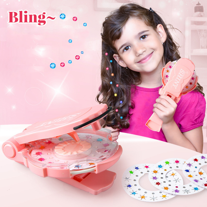 Kit de estampador de gemas para el cabello, joyas ostentosas para el cabello para niñas, juguetes, herramienta de peinado con diamantes brillantes reutilizables, juguete para juego de imitación, regalo