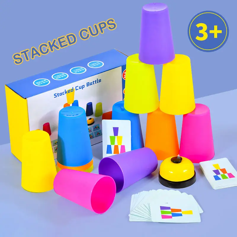 Montessori Stack Cup Geschwindigkeit Spiel Spielzeug mit Karte Farbe Erkenntnis Logik eltern-kind-Interaktives Spielzeug für Kinder Frühe Bildung spielzeug