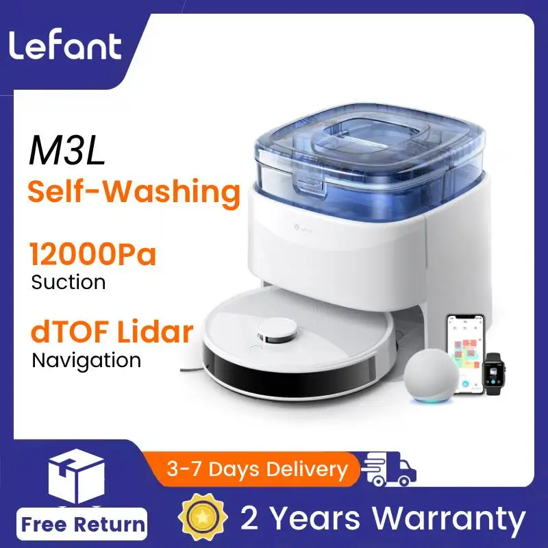 LEFANT Robot Vacuum Cleaner with Mapping, 12000Pa Suction, Emptying Station, Automatic Washing and Drying, DTOF Laser