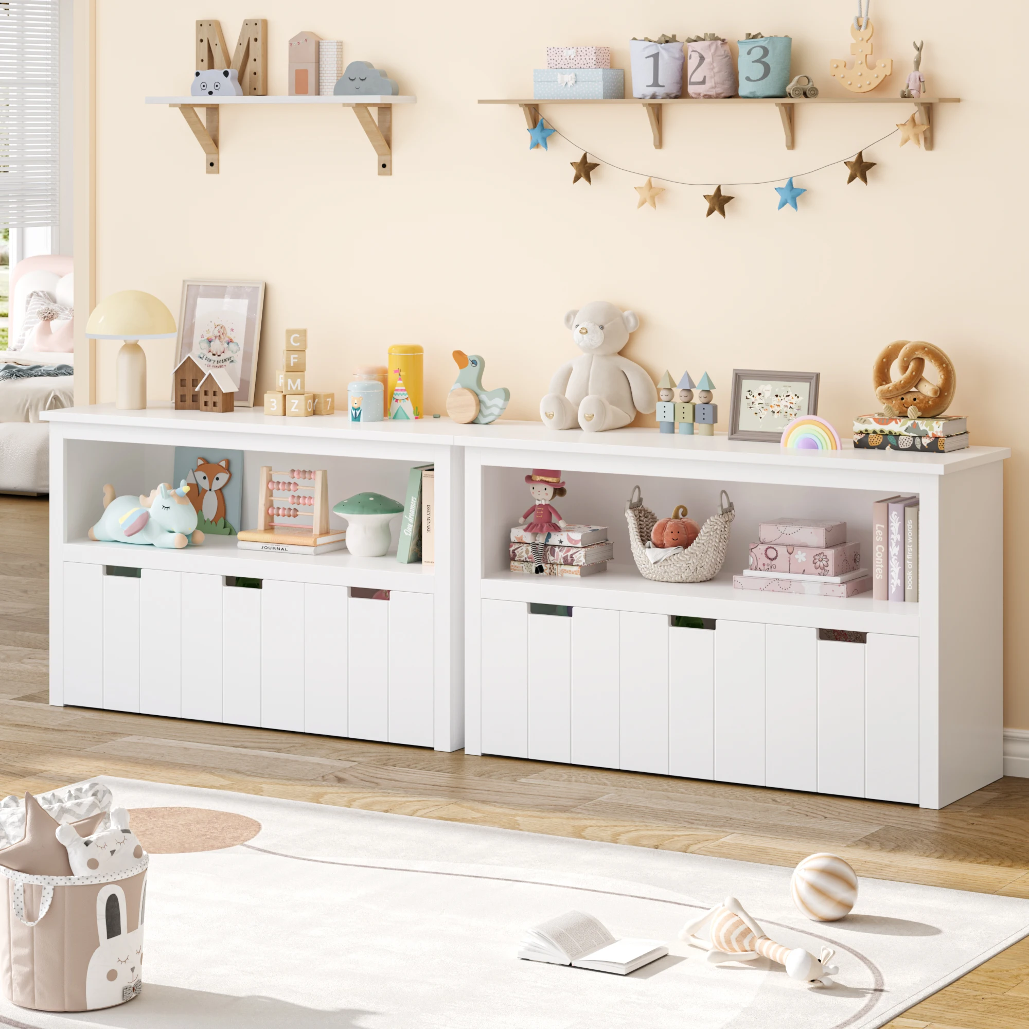 Getone Toy Storage Unit, libreria per bambini, 3 cassetti con ruote, armadietto per giocattoli, bianco 102x33x61,5cm