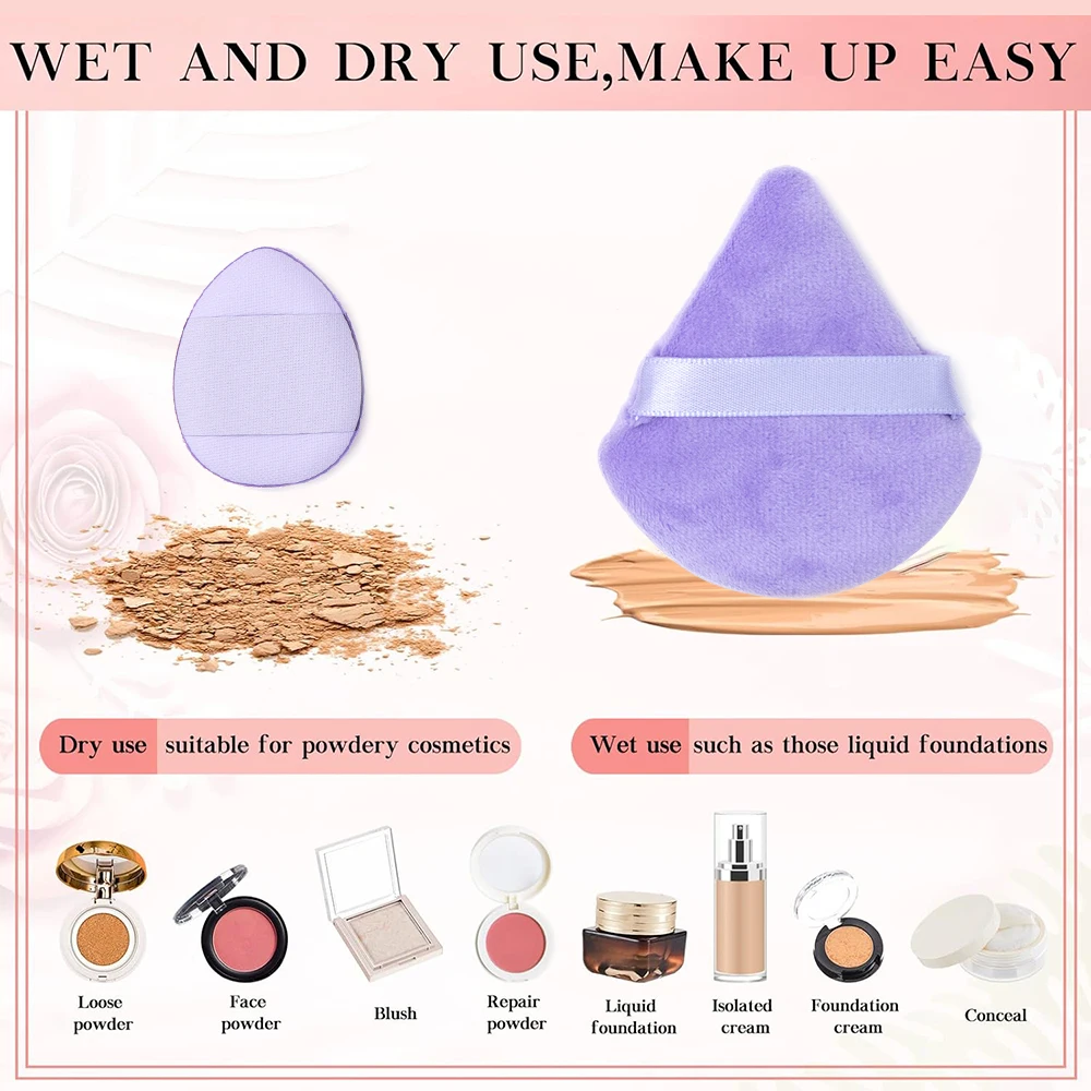 12 pezzi di detergente per il viso possono essere riutilizzato, realizzato in spugna morbida e delicata sulla pelle, soffio per trucco, mini polvere di peluche a triangolo