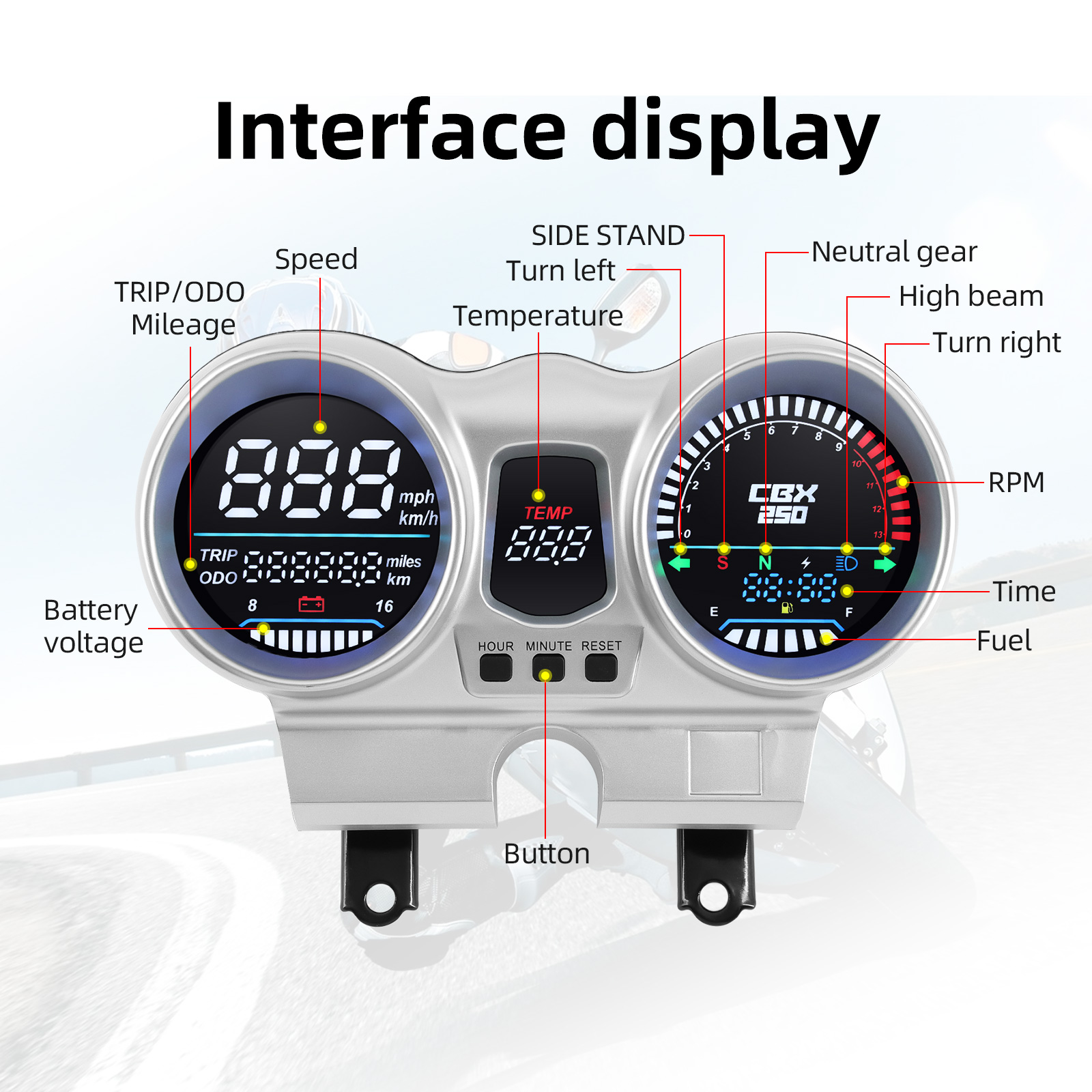 LED Digital 12V Motorcycle Speedometer Gauge Tachometer Odometer Dashboard For Honda CBX250 CBF250 Twister 2001-2008 Waterproof
