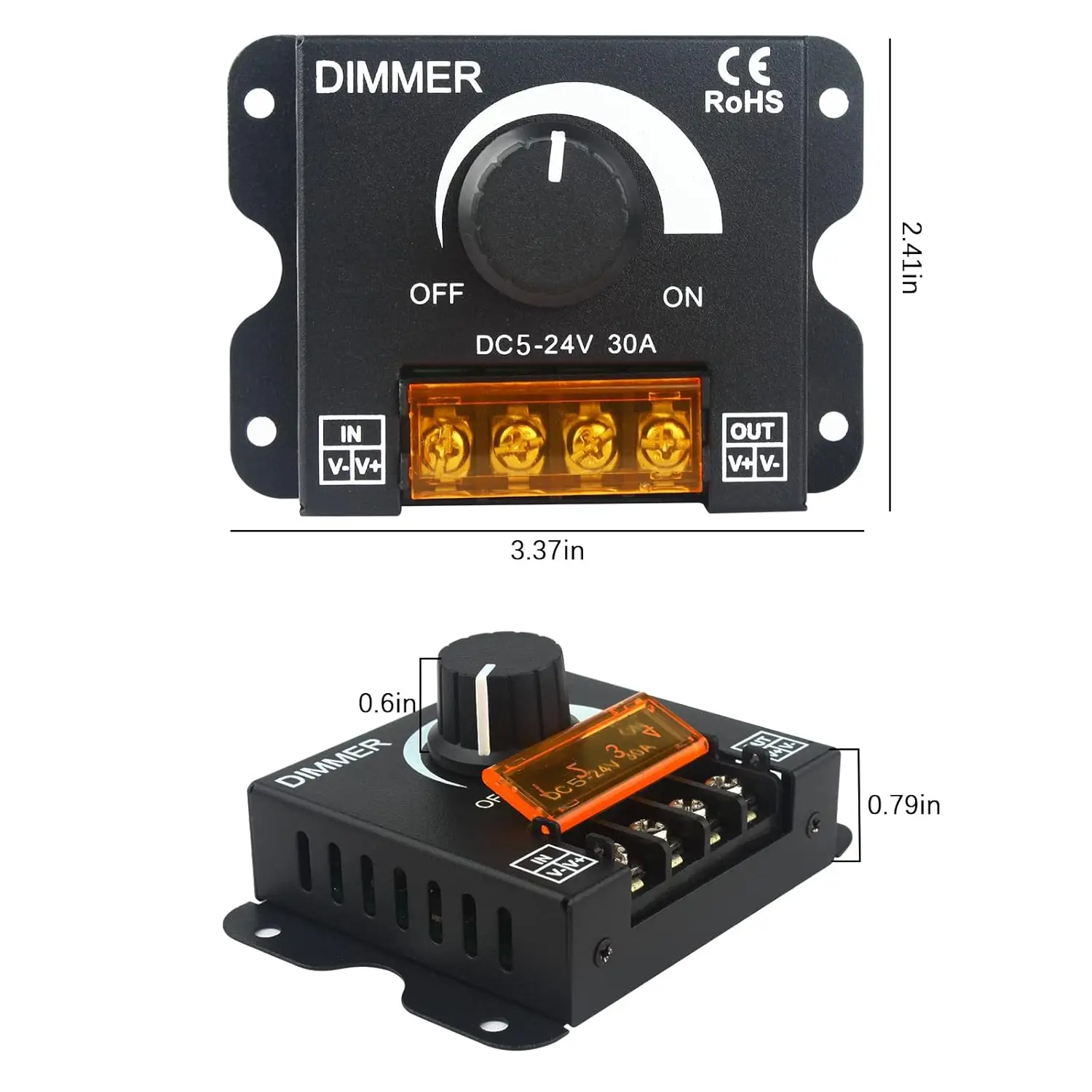 Regulador de intensidad LED DC 12V 24V 8A30A controlador de brillo ajustable para coche RVSúnico Color tira de luz LED atenuación LED
