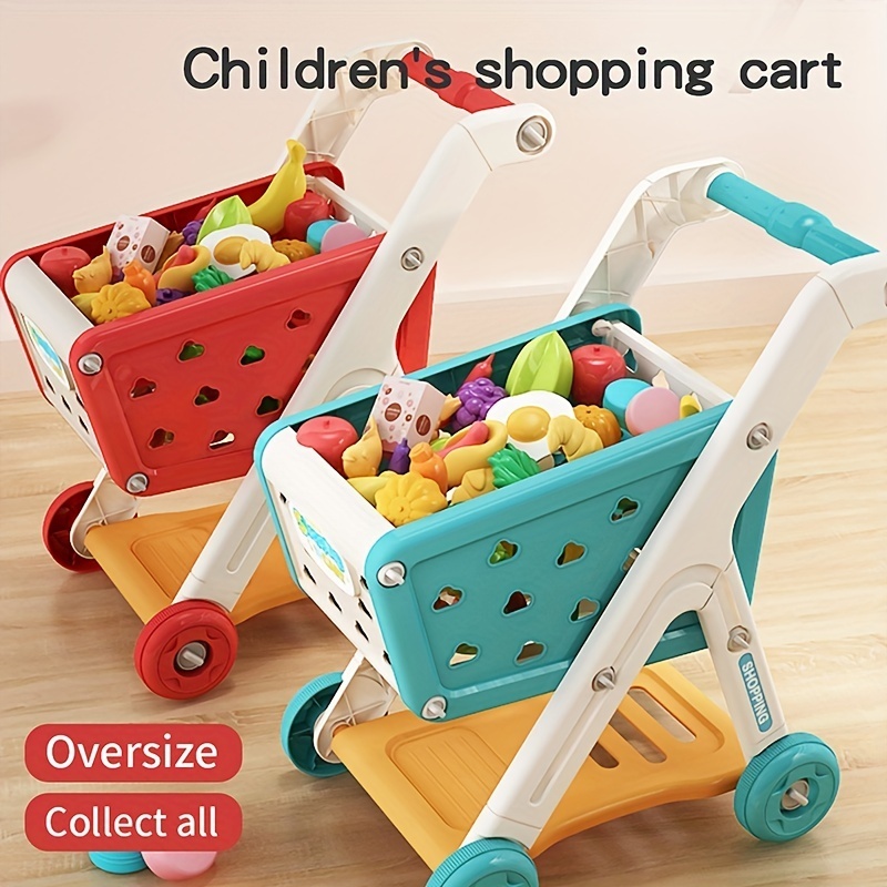 Carrinho de compras Toy for Baby, Carrinho pequeno para crianças, Play House, Fruit Cut, Música, Cozinha, Supermercado, Homens e Meninas, 26pcs por conjunto