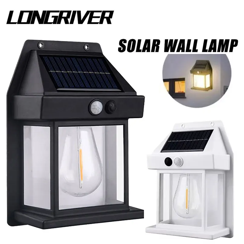 Lámpara Solar de noche de tungsteno LONGRIVER, lámpara de pared con Sensor de movimiento inteligente, BK-888, linterna impermeable para decoración de jardín y patio