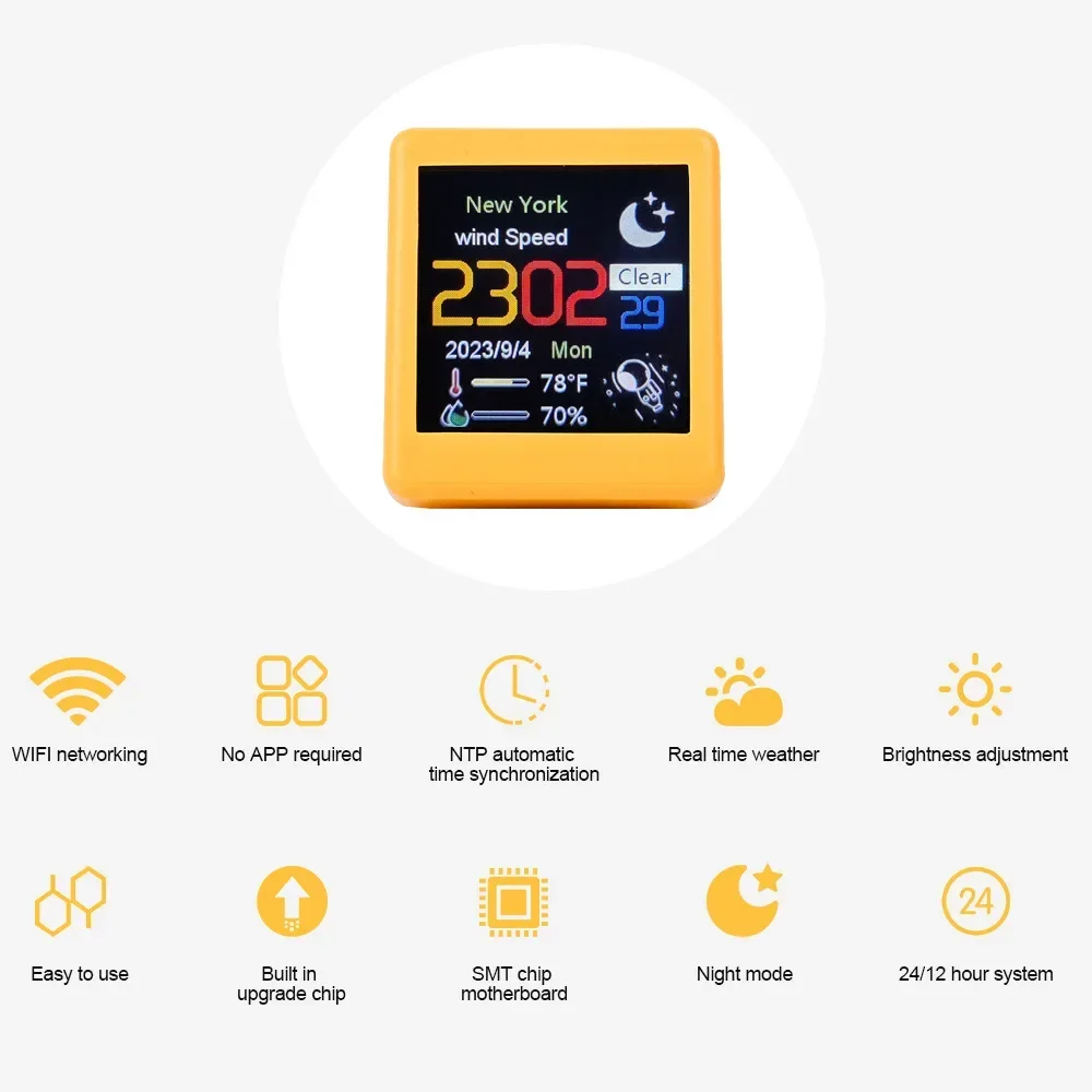 Relógio de estação meteorológica WIFI inteligente de tamanho MINI para decoração de sala de jogos. Animações GIF fofas DIY e função de álbum eletrônico