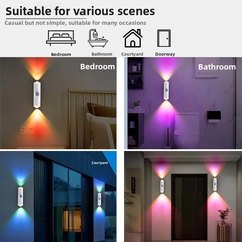 Double-head Cabinet Lamp Under Kitchen Spotlight with Motion Sensor Tri Color White or RGB Optional Rechargeable Sunset Light