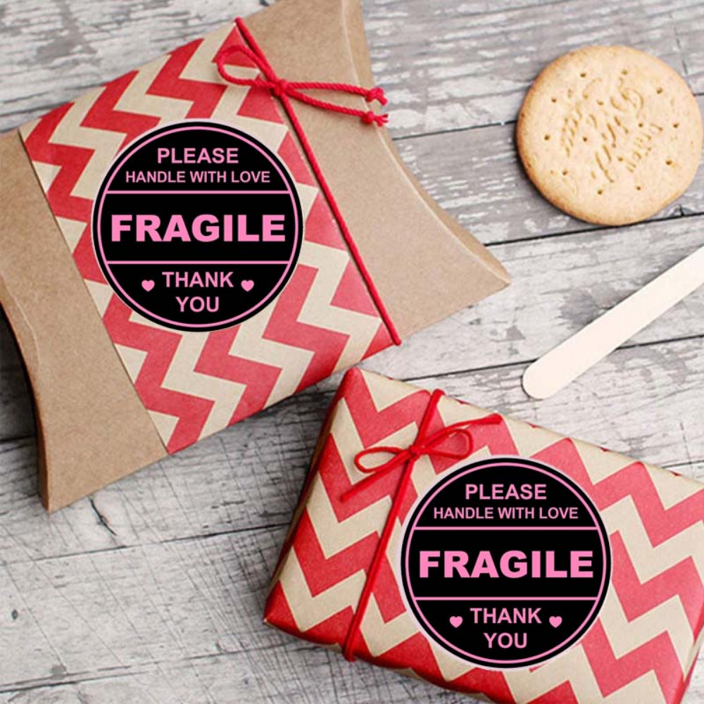 60 ชิ้นสีชมพูรอบไม่บดโค้งหรือพับจับด้วยความรักป้ายสติ๊กเกอร์ 2 นิ้วสติกเกอร์เปราะบางสําหรับการจัดส่งและการขนย้าย