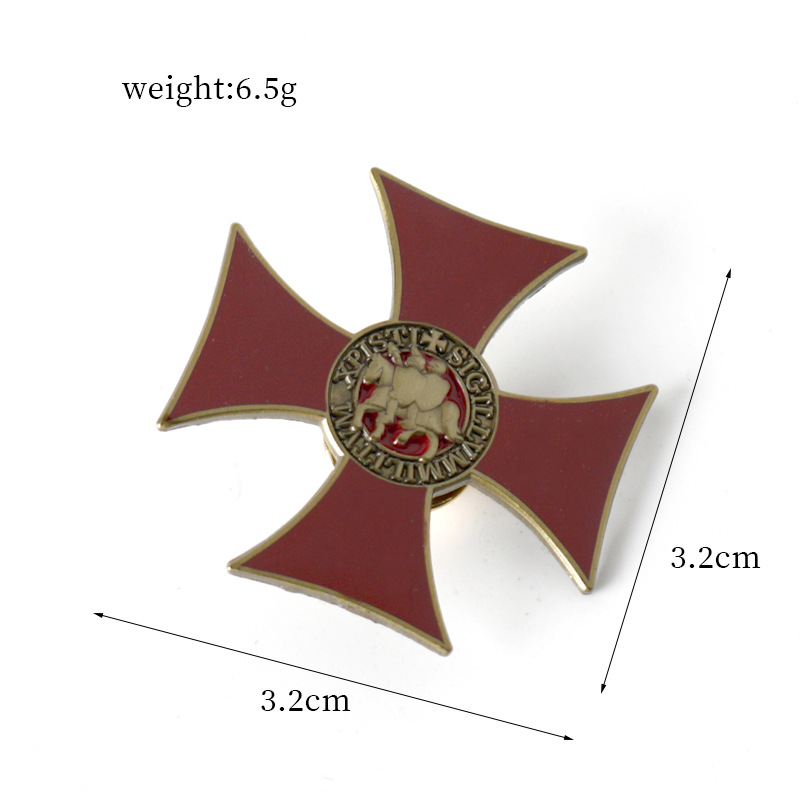 Spilla con spilla smaltata con croce rossa con distintivo dei cavalieri templari per accessori di gioielli