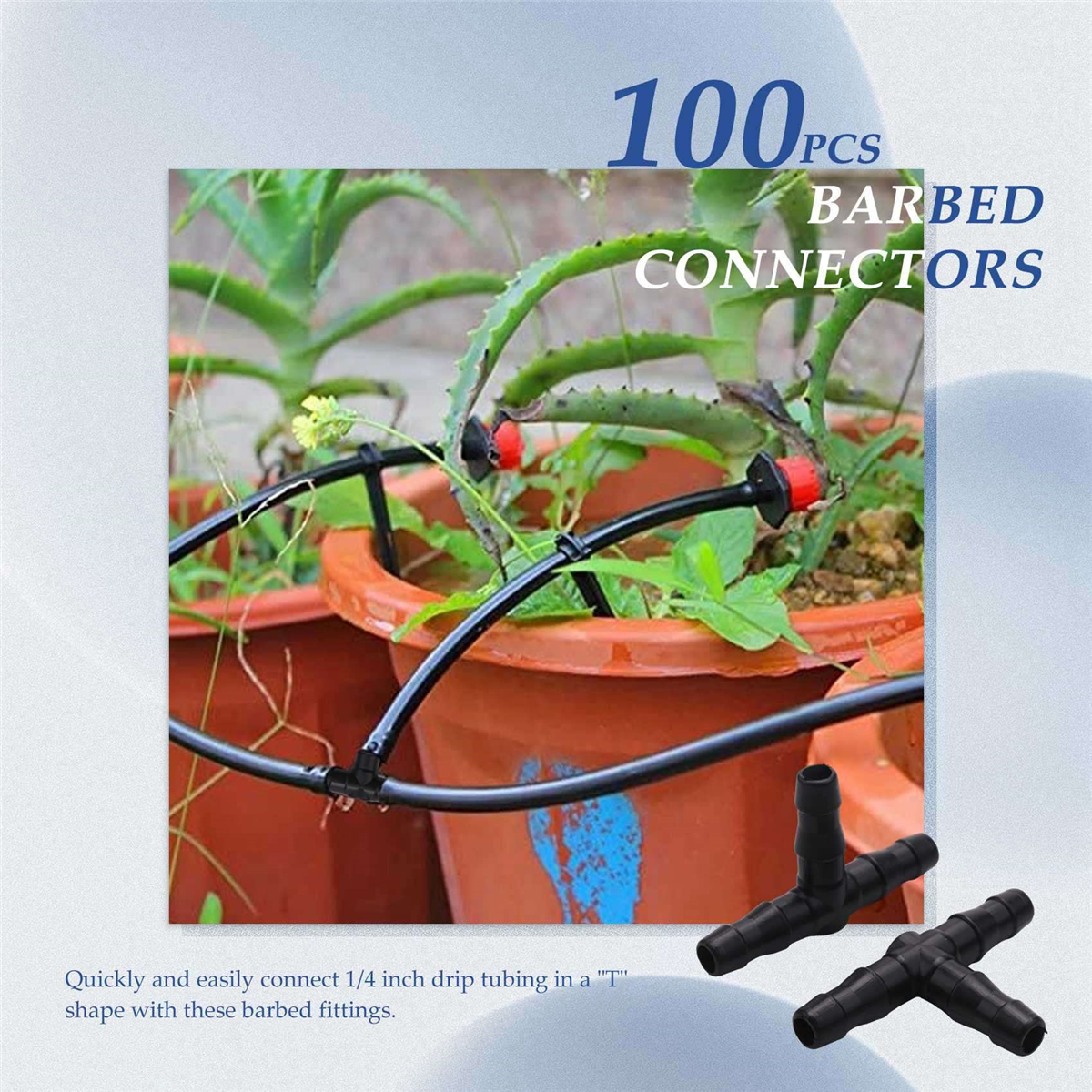 หยดชลประทาน Barbed Connectors,Universal Barbed TEE อุปกรณ์ 100 ชิ้น, เหมาะกับ 1/4 นิ้วท่อหยด (4/7 มม.ท่อ TEE)