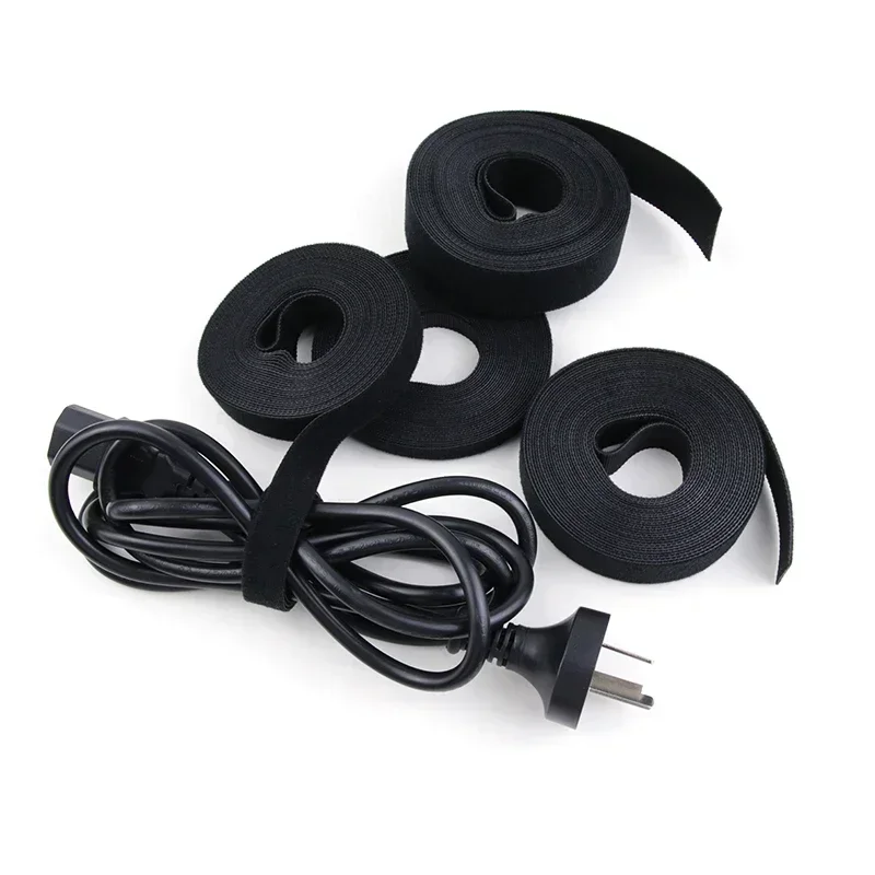 Black Cable Ties Reusable Loop Bundle Self Adhesive Nylon Strap Organizer Clip Wire Holder Management Fastening Tape DIY