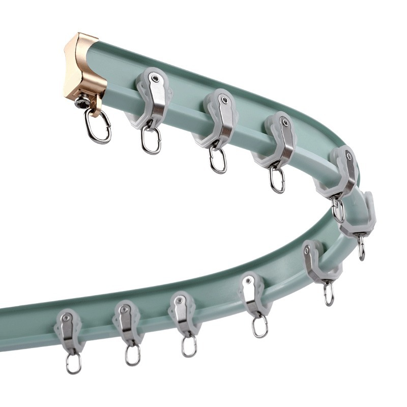 Paduan Tirai Plastik Roda Rel Lurus Melengkung Mengikuti Rol Tirai Hook Cincin Slider Dekoratif Aksesoris Hardware