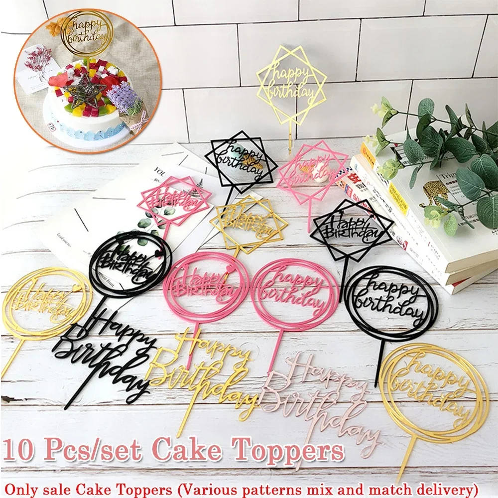 10 unids/set Multi estilo acrílico feliz cumpleaños pastel Topper decoración de postre