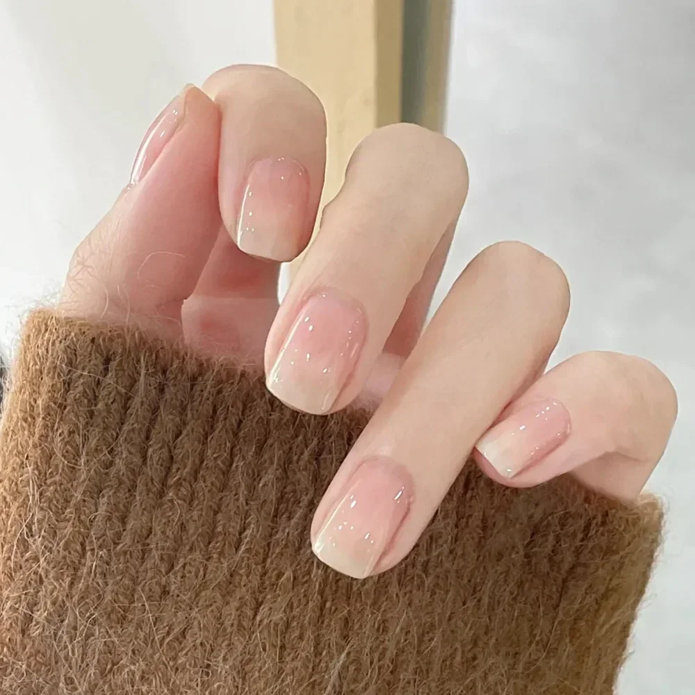 24 Uds. De uñas postizas blancas degradadas, uñas postizas simples de Ballet cuadradas cortas, prensa en uñas desnudas usables, puntas de manicura de cobertura completa