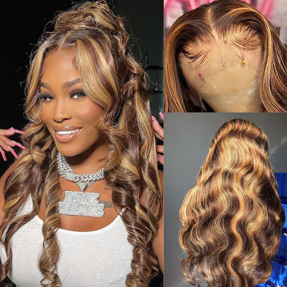 Parrucche per capelli umani con evidenziazione colorata da 30 pollici Parrucche anteriori in pizzo brasiliano per onda del corpo per le donne 13x4 13x6 Parrucca a onda sciolta trasparente HD